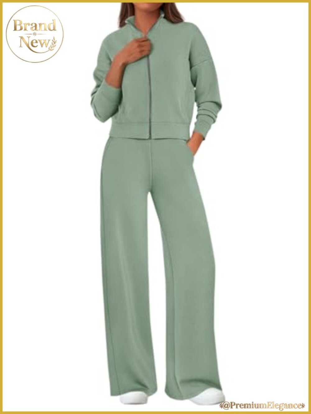 2 Piece Sweatsuit Set Zip Up Sweatshirt Wide Leg Sweatpants Viscose Lounge